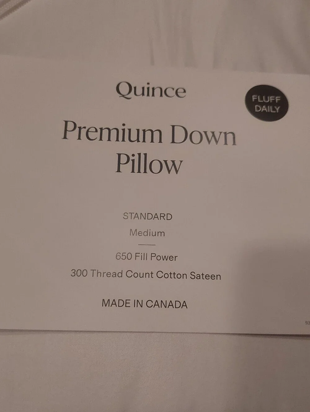 NWOT- Quince Standard White Duck Down Premium Pillow (Medium)(P34)